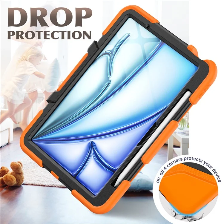 Funda para iPad Air 11 (2024) con protector de pantalla incorporado, soporte y tapa de tableta de PC + silicona - Naranja