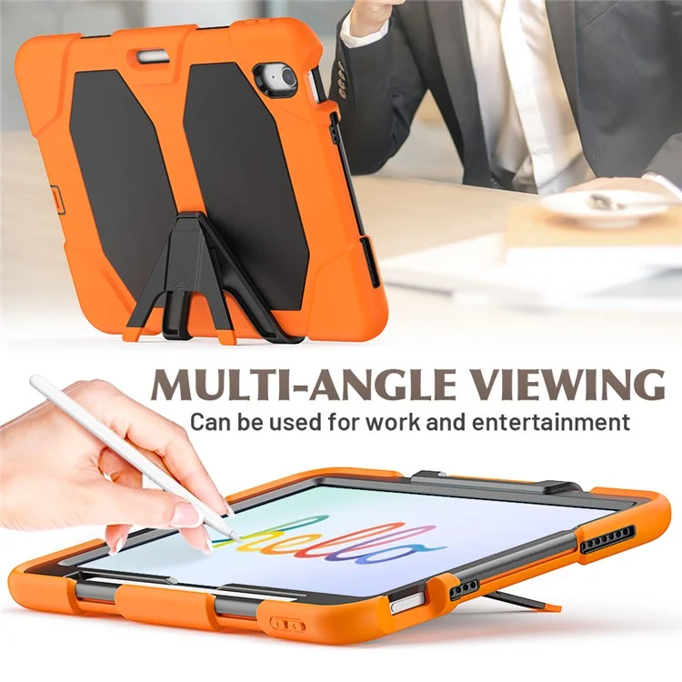 Funda para iPad Air 11 (2024) con protector de pantalla incorporado, soporte y tapa de tableta de PC + silicona - Naranja