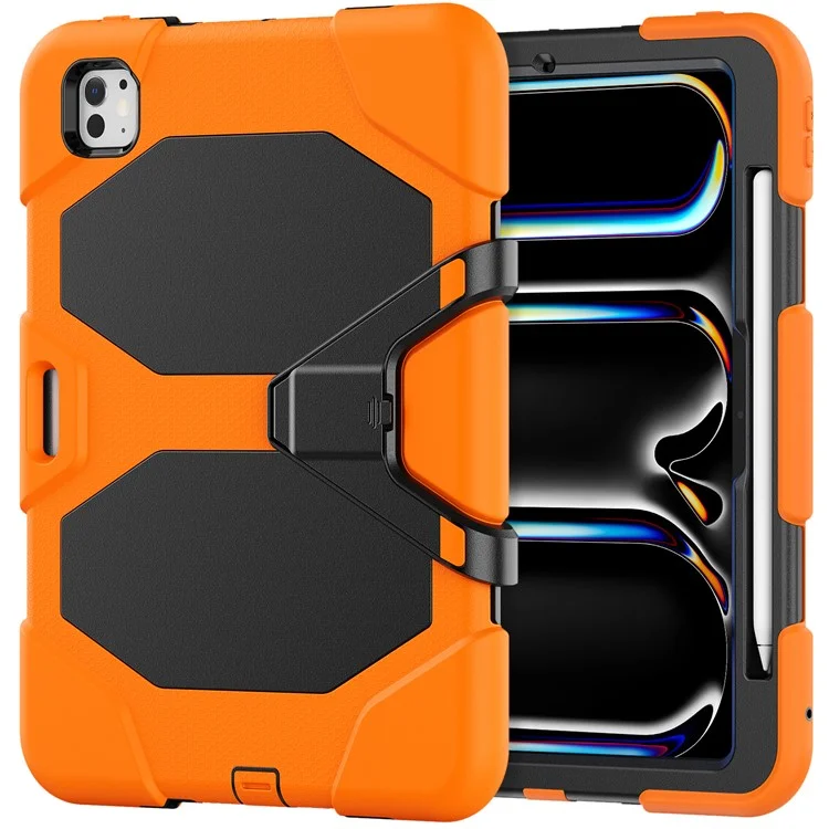 Para iPad Pro 11 (2024) Capa PC+Silicone Suporte Vertical Capa Tablet com Película de Tela PET - Laranja