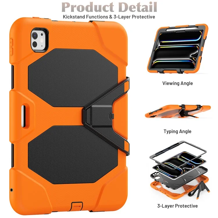 Para iPad Pro 11 (2024) Capa PC+Silicone Suporte Vertical Capa Tablet com Película de Tela PET - Laranja