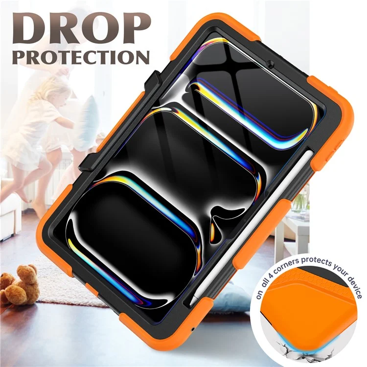 Para iPad Pro 11 (2024) Capa PC+Silicone Suporte Vertical Capa Tablet com Película de Tela PET - Laranja
