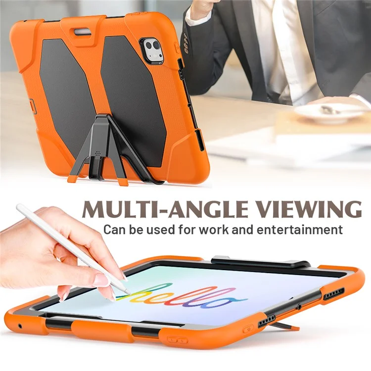 Para iPad Pro 11 (2024) Capa PC+Silicone Suporte Vertical Capa Tablet com Película de Tela PET - Laranja