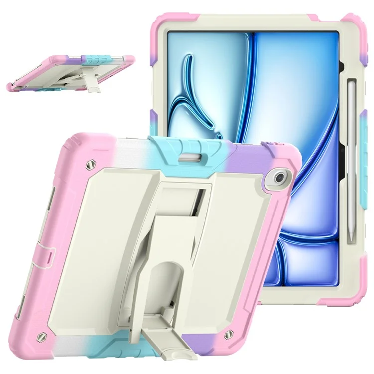 Para iPad Air 13 (2024) Funda PC+Silicona Cubierta Protectora de Tableta con Ranura para Lápiz y Soporte - Camuflaje Rosa