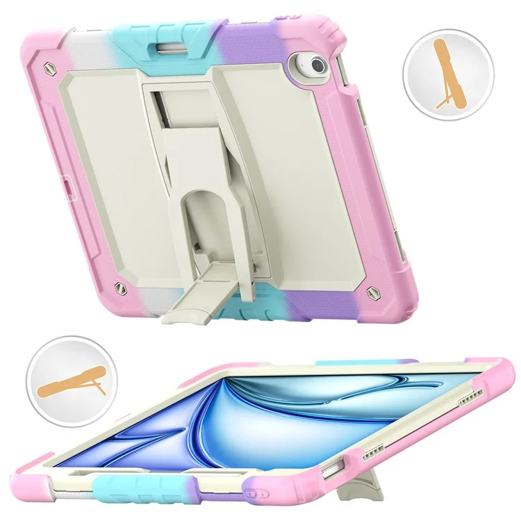 Para iPad Air 13 (2024) Funda PC+Silicona Cubierta Protectora de Tableta con Ranura para Lápiz y Soporte - Camuflaje Rosa