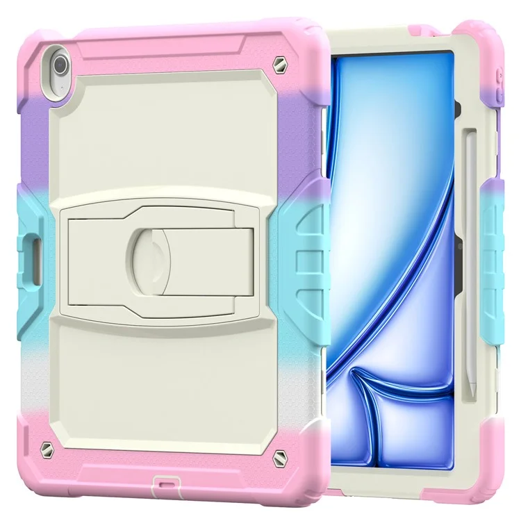 Para iPad Air 13 (2024) Funda PC+Silicona Cubierta Protectora de Tableta con Ranura para Lápiz y Soporte - Camuflaje Rosa
