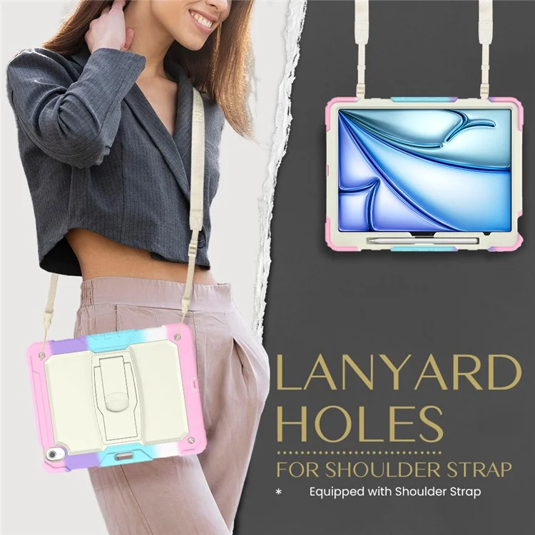 Para iPad Air 13 (2024) Funda PC+Silicona Cubierta Protectora de Tableta con Ranura para Lápiz y Soporte - Camuflaje Rosa