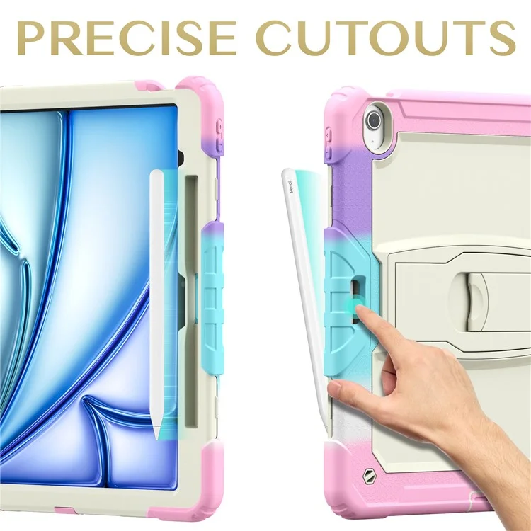 Para iPad Air 13 (2024) Funda PC+Silicona Cubierta Protectora de Tableta con Ranura para Lápiz y Soporte - Camuflaje Rosa