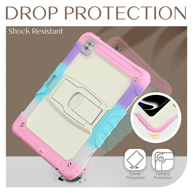 For iPad Pro 13 (2024) Case PC+Silicone Tablet Cover with Pen Slot and Shoulder Strap - Camo Pink