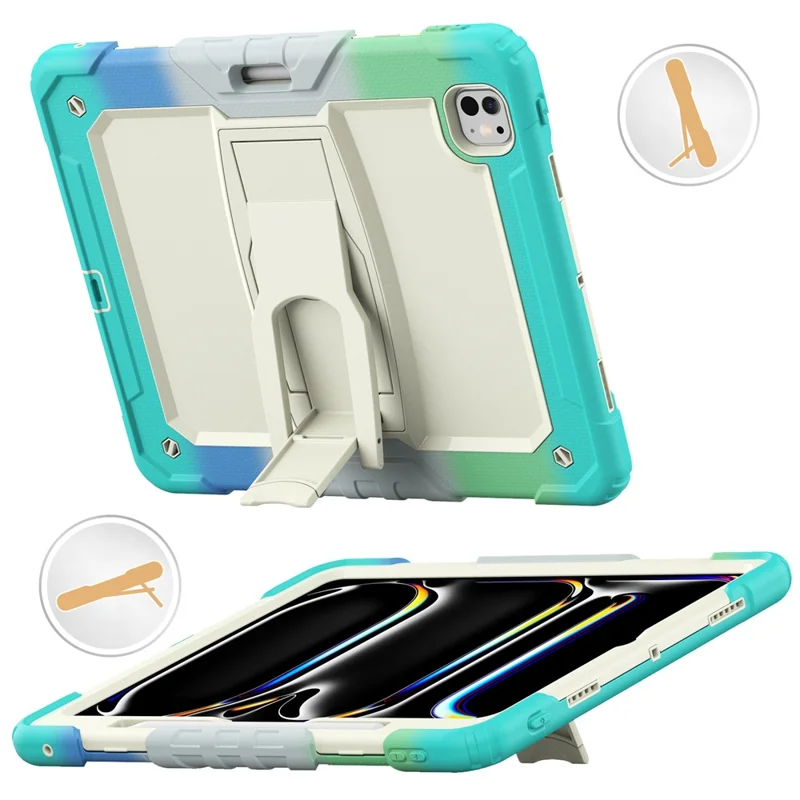 For iPad Pro 13 (2025) / 13 (2024) Case PC+Silicone Tablet Cover with Pen Slot and Shoulder Strap - Camo Baby Blue