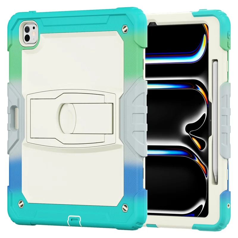 For iPad Pro 13 (2025) / 13 (2024) Case PC+Silicone Tablet Cover with Pen Slot and Shoulder Strap - Camo Baby Blue
