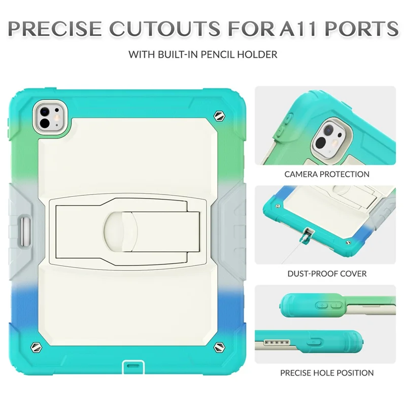 For iPad Pro 13 (2025) / 13 (2024) Case PC+Silicone Tablet Cover with Pen Slot and Shoulder Strap - Camo Baby Blue