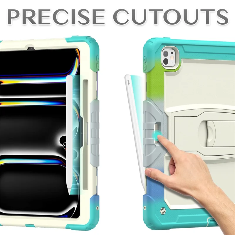 For iPad Pro 13 (2025) / 13 (2024) Case PC+Silicone Tablet Cover with Pen Slot and Shoulder Strap - Camo Baby Blue