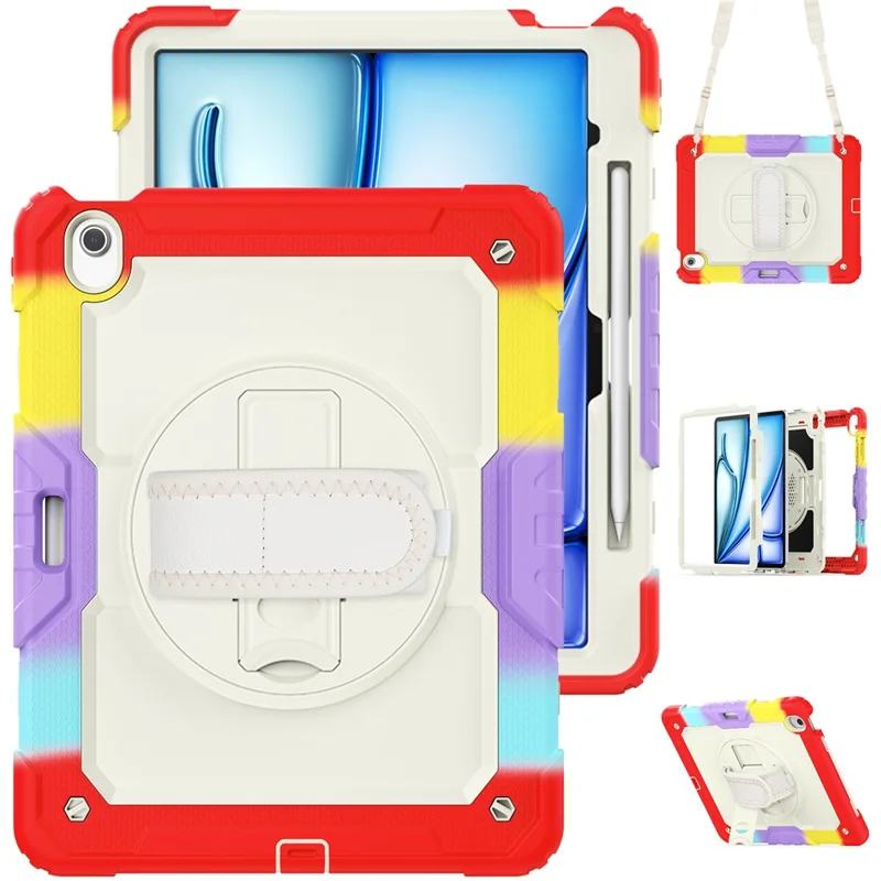 Pour iPad Air 13 (2024) Étui avec poignée et support Coque PC+Silicone Housse de protection avec film d'écran PET - Rouge coloré