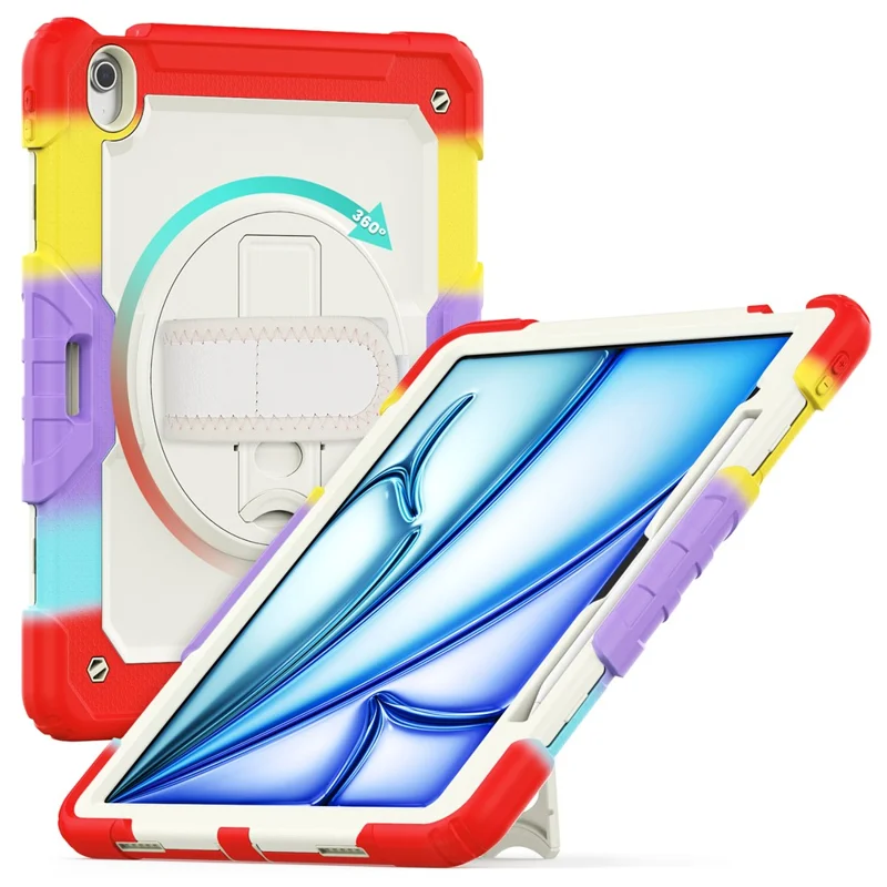 Pour iPad Air 13 (2024) Étui avec poignée et support Coque PC+Silicone Housse de protection avec film d'écran PET - Rouge coloré