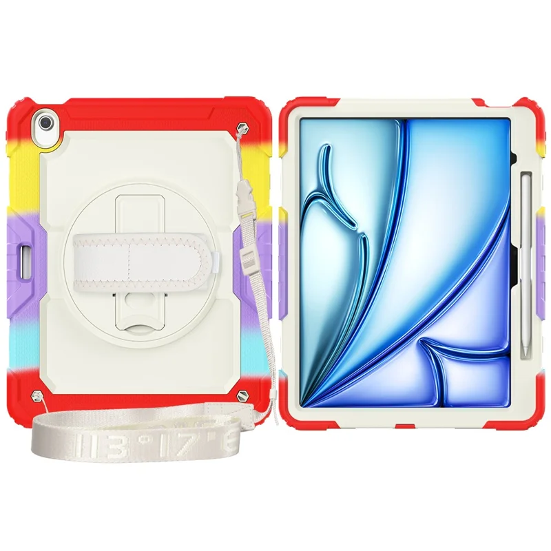Pour iPad Air 13 (2024) Étui avec poignée et support Coque PC+Silicone Housse de protection avec film d'écran PET - Rouge coloré
