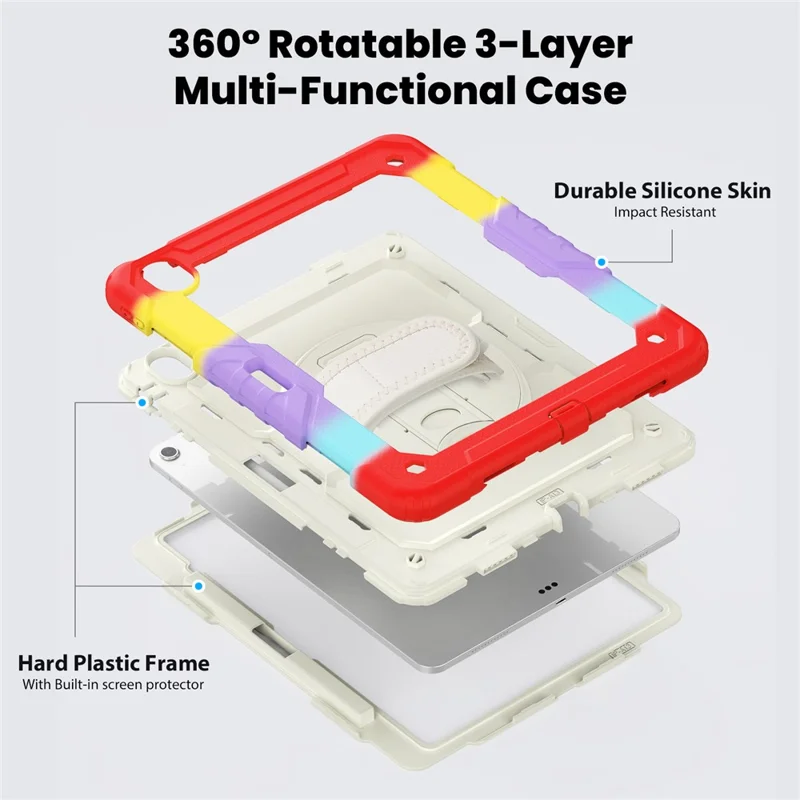 Pour iPad Air 13 (2024) Étui avec poignée et support Coque PC+Silicone Housse de protection avec film d'écran PET - Rouge coloré