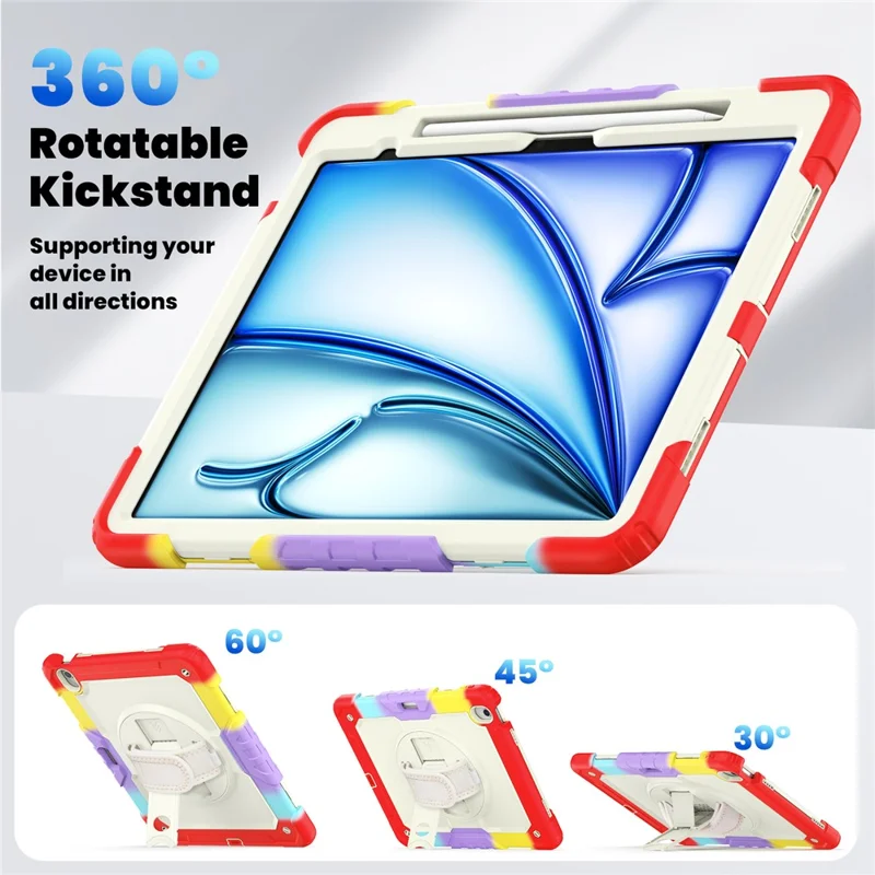 Pour iPad Air 13 (2024) Étui avec poignée et support Coque PC+Silicone Housse de protection avec film d'écran PET - Rouge coloré