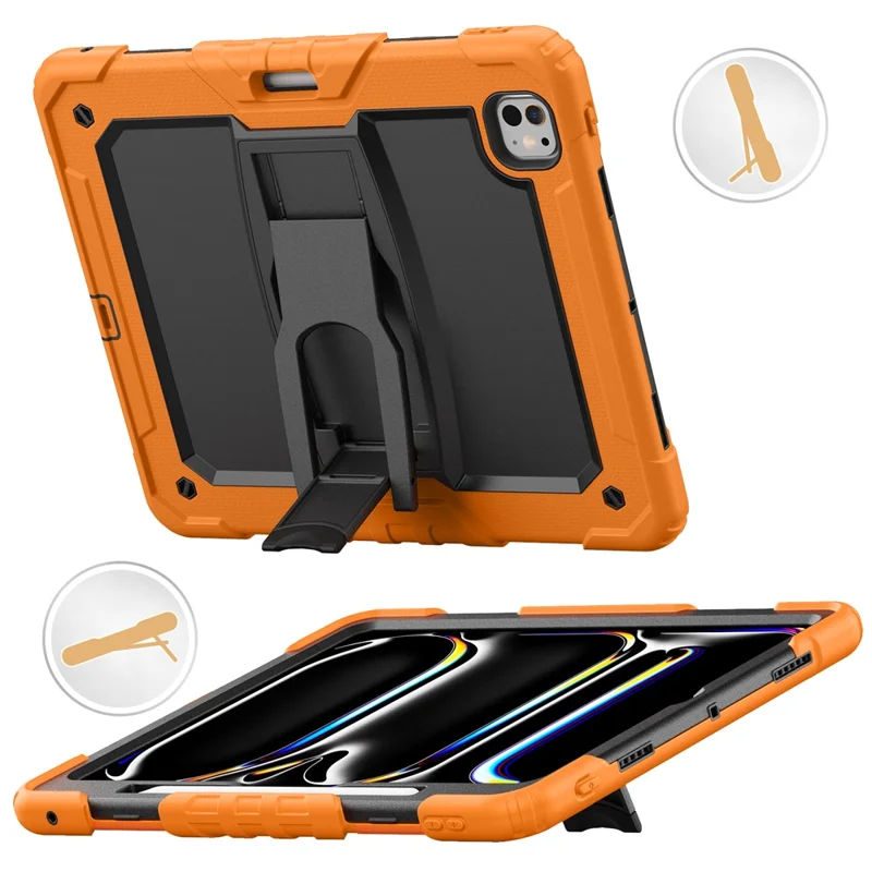 Для iPad Pro 13 (2024) Чехол с подставкой PC+Silicone Tablet Cover с держателем для ручки / плечевым ремнем - Оранжевый