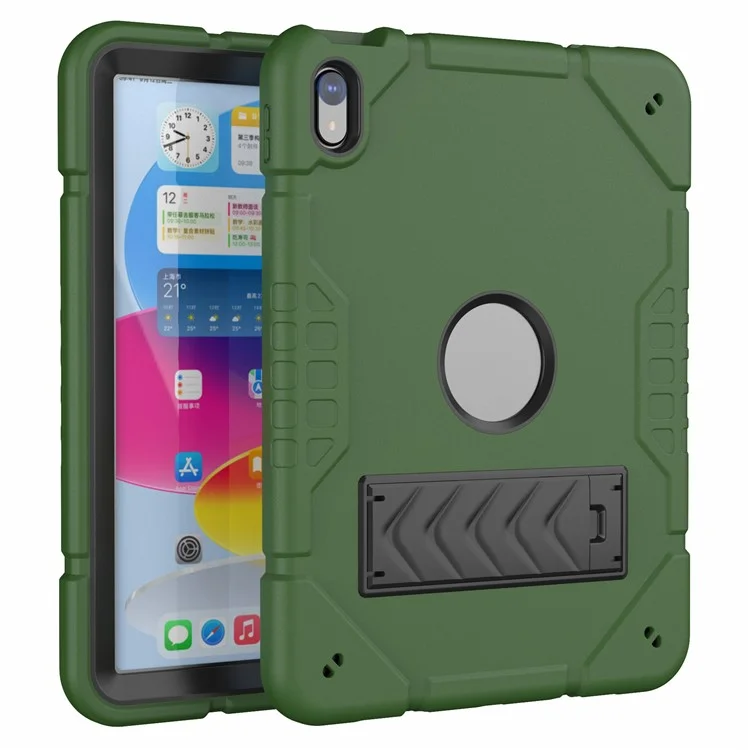 For iPad (2025) / 10.9 (2022) Case Kickstand TPU+PC Anti-Slip Protective Tablet Cover -  Army Green+Black