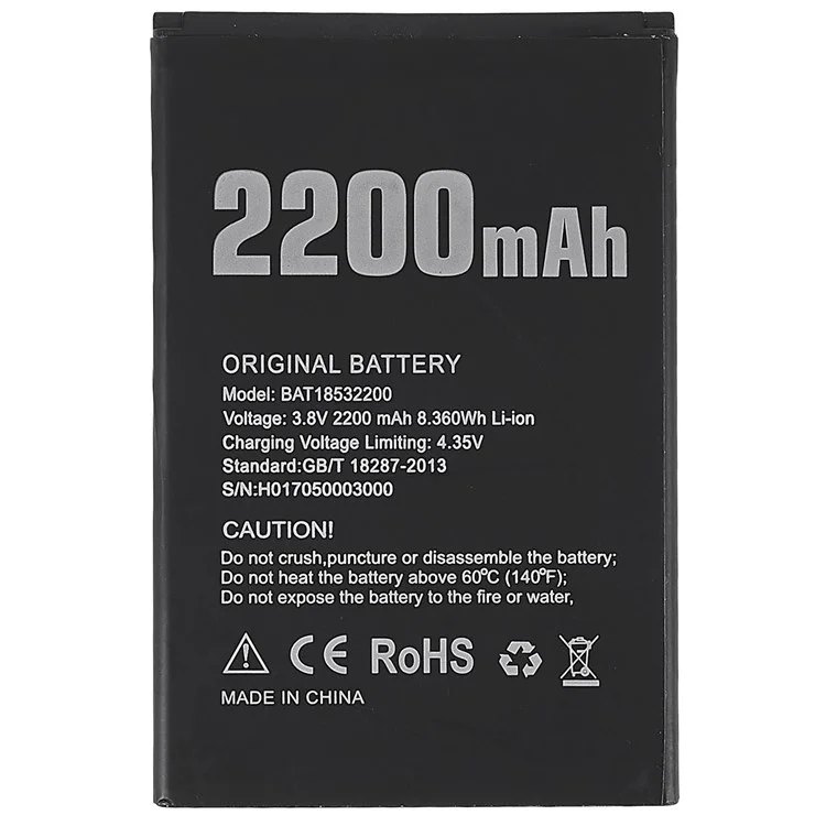 For Doogee X53 3.80V 2200mAh Rechargeable Li-ion Polymer Battery Assembly (Encode: BAT18532200)