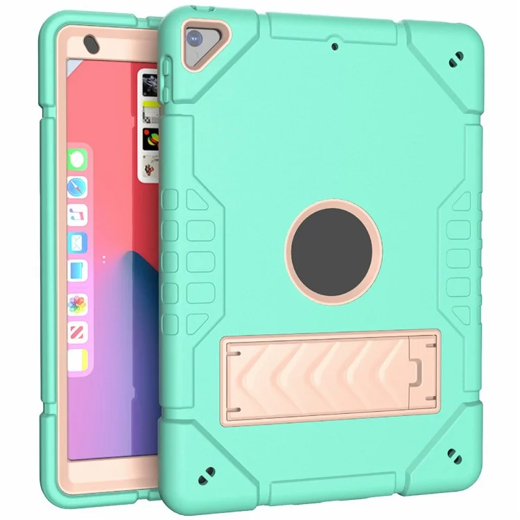 Custodia per iPad 10.2 (2019) / (2020) / (2021) con supporto Kickstand Heavy Duty TPU + PC Copertura anti-scivolo - Verde menta+Oro rosa