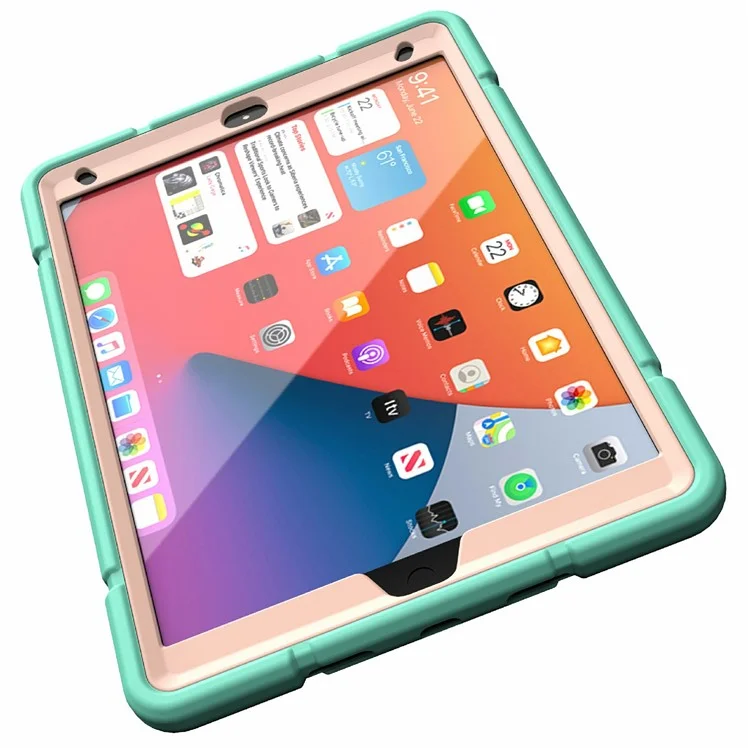 Custodia per iPad 10.2 (2019) / (2020) / (2021) con supporto Kickstand Heavy Duty TPU + PC Copertura anti-scivolo - Verde menta+Oro rosa