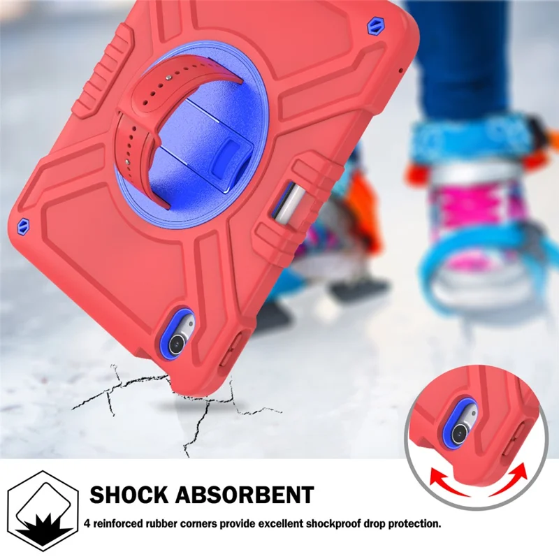 X-Shaped Series for iPad Air 11 (2025) / (2024) Case Kickstand PC+Silicone Tablet Cover with Shoulder Strap - Red+Blue