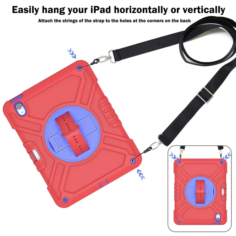 X-Shaped Series for iPad Air 11 (2025) / (2024) Case Kickstand PC+Silicone Tablet Cover with Shoulder Strap - Red+Blue