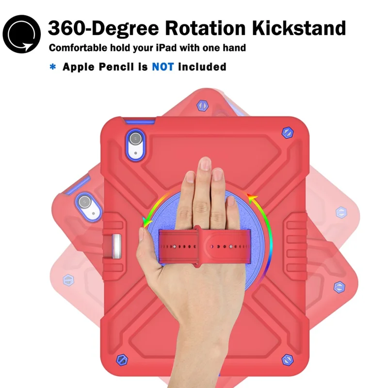 X-Shaped Series for iPad Air 11 (2025) / (2024) Case Kickstand PC+Silicone Tablet Cover with Shoulder Strap - Red+Blue