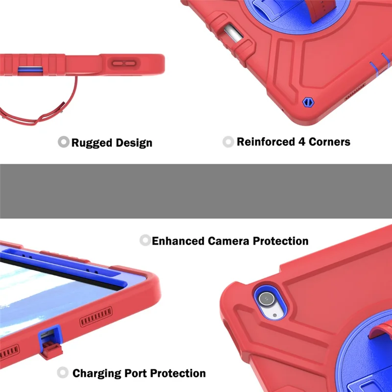 X-Shaped Series for iPad Air 11 (2025) / (2024) Case Kickstand PC+Silicone Tablet Cover with Shoulder Strap - Red+Blue
