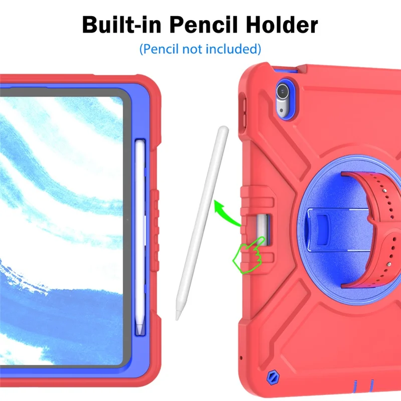 X-Shaped Series for iPad Air 11 (2025) / (2024) Case Kickstand PC+Silicone Tablet Cover with Shoulder Strap - Red+Blue