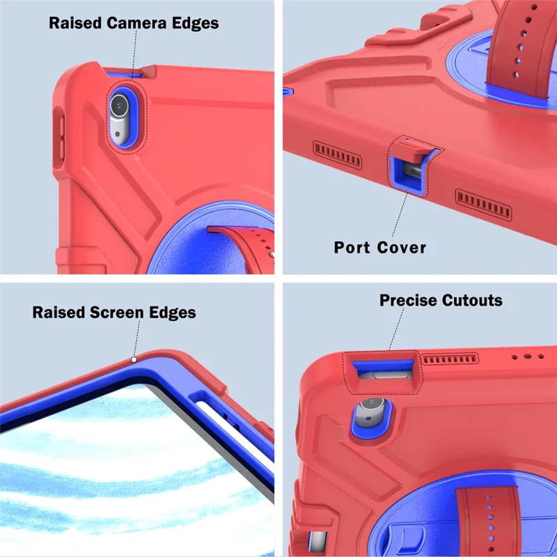 X-Shaped Series for iPad Air 11 (2025) / (2024) Case Kickstand PC+Silicone Tablet Cover with Shoulder Strap - Red+Blue