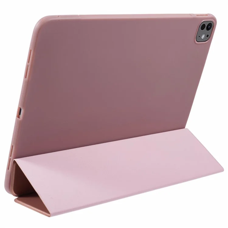 Para iPad Pro 11 (2024) Case Leather + Honeycomb TPU Tablet Cover Tri-Fold Stand - Rose Gold