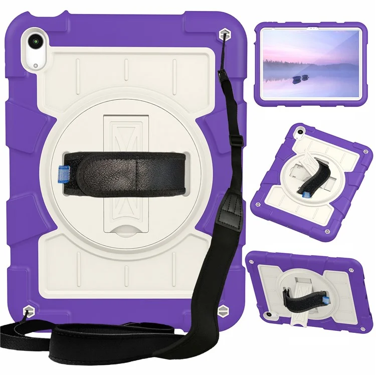 For iPad Air 11 (2025) / (2024) Kickstand Case Rotating Hand Strap PC+TPU Tablet Cover with Shoulder Strap - Purple