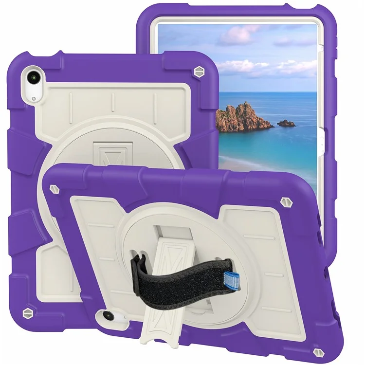 For iPad Air 11 (2025) / (2024) Kickstand Case Rotating Hand Strap PC+TPU Tablet Cover with Shoulder Strap - Purple