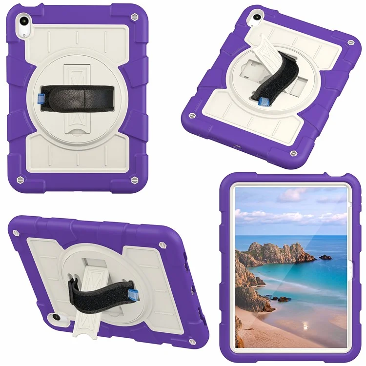 For iPad Air 11 (2025) / (2024) Kickstand Case Rotating Hand Strap PC+TPU Tablet Cover with Shoulder Strap - Purple
