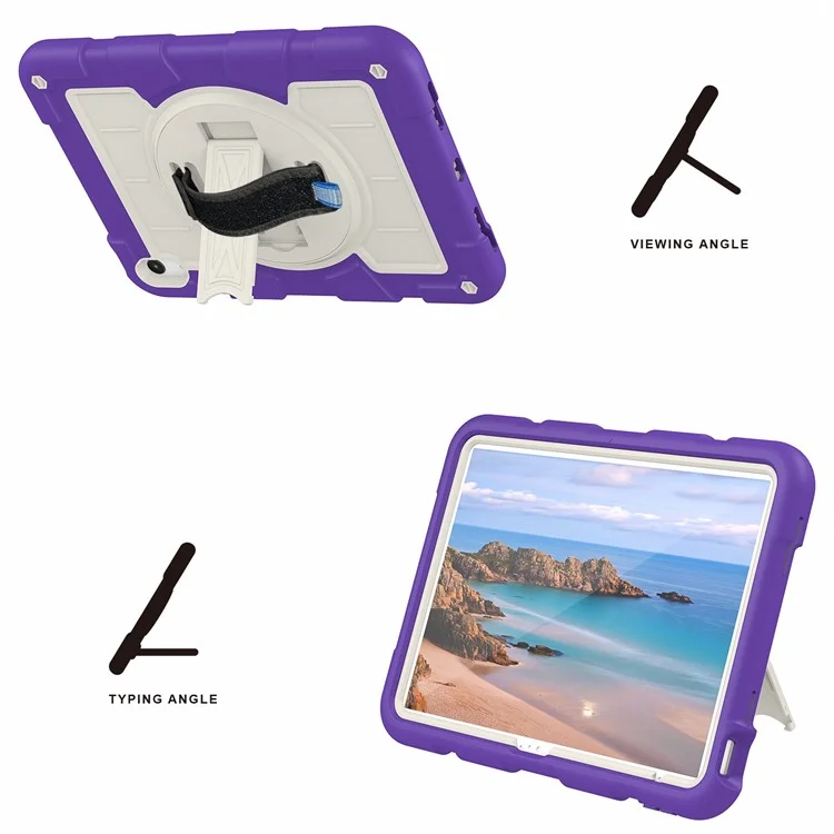 For iPad Air 11 (2025) / (2024) Kickstand Case Rotating Hand Strap PC+TPU Tablet Cover with Shoulder Strap - Purple