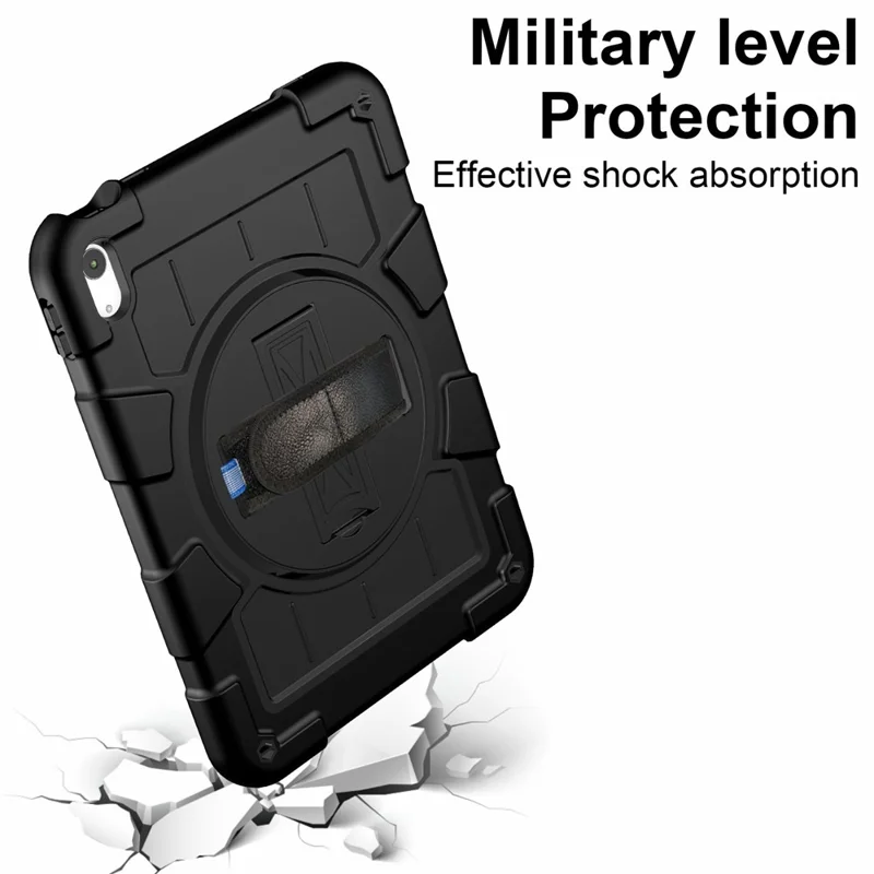 For iPad Air 11 (2026) / (2025) / (2024) Kickstand Case Rotating Hand Strap PC+TPU Tablet Cover with Shoulder Strap - Black