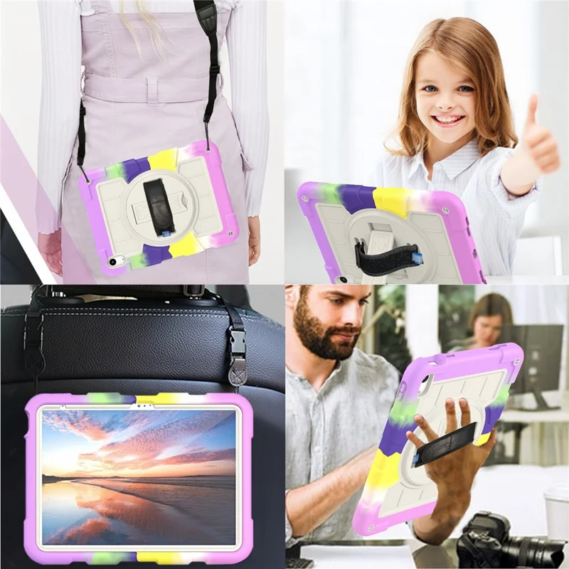 Чехол-подставка с вращающимся ремешком для iPad Air 11 (2024), с ПК + ТПУ, чехол для планшета с плечевым ремнем - цветной фиолетовый