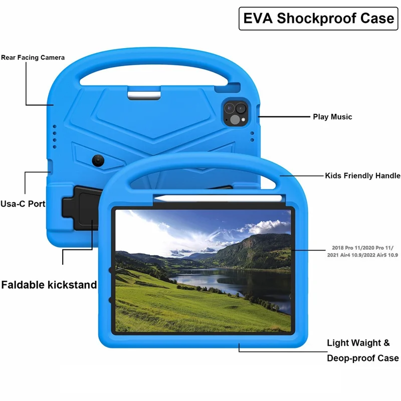 Pour iPad Pro 11 (2024) Étui Sparrow Style EVA Housse de Tablette avec Support - Bleu