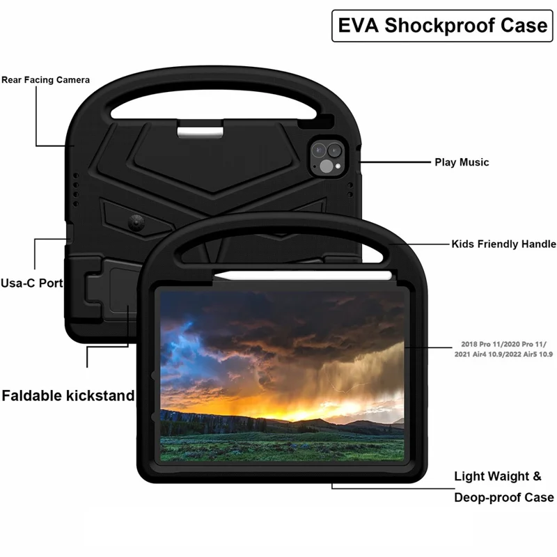For iPad Pro 11 (2025) / 11 (2024) Case Sparrow Style EVA Tablet Cover with Kickstand - Black