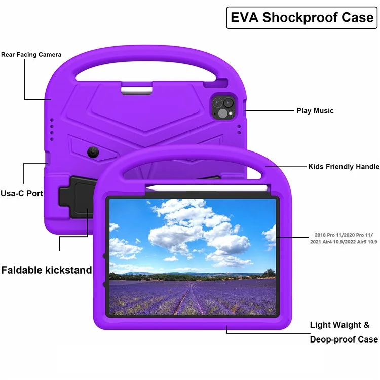 Étui pour iPad Pro 11 (2024) Sparrow Style EVA Tablet Cover avec support - Violet