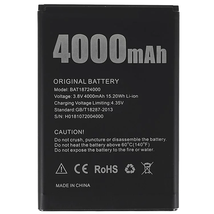 For Doogee X70 3.80V 4000mAh Rechargeable Li-ion Polymer Battery Assembly (Encode: BAT18724000)