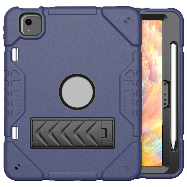 Para iPad Air 11 (2024) M2 Case Rugged Kickstand PC+TPU Tablet Cover with Pen Slot - Navy Blue+Black