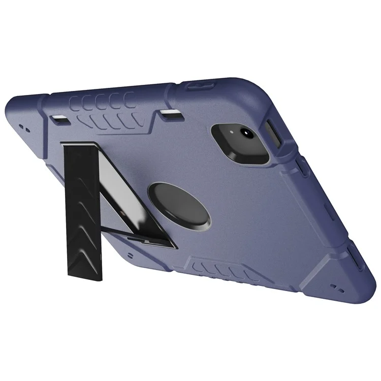 Para iPad Air 11 (2024) M2 Case Rugged Kickstand PC+TPU Tablet Cover with Pen Slot - Navy Blue+Black