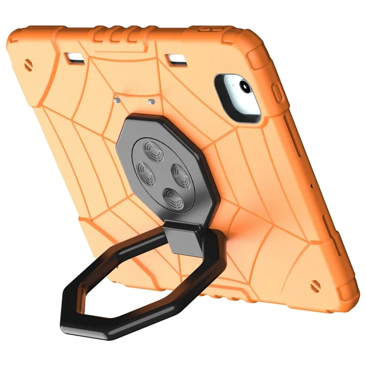 For iPad Air 11 (2025) / (2024) M2 Case TPU+PC Fidget Tablet Cover with Handle Kickstand and Pencil Holder - Orange+Black