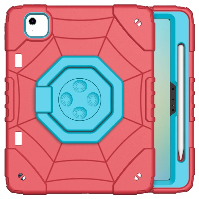For iPad Air 11 (2026) / (2025) / (2024) M2 Case TPU+PC Tablet Cover with Handle Kickstand and Pencil Holder - Red+Blue