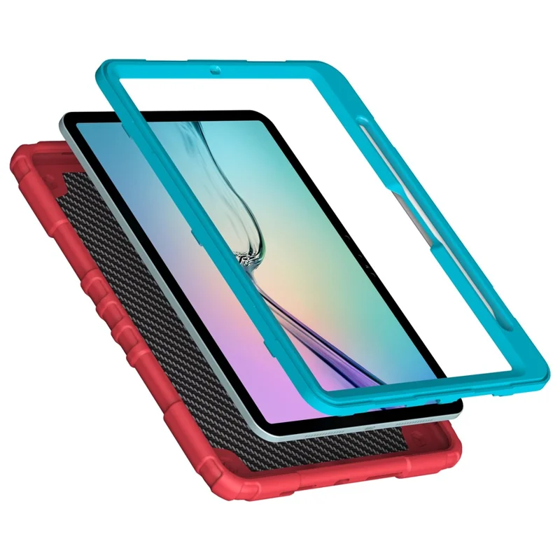 For iPad Air 11 (2026) / (2025) / (2024) M2 Case TPU+PC Tablet Cover with Handle Kickstand and Pencil Holder - Red+Blue