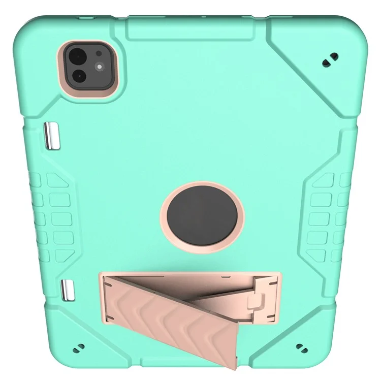 Para iPad Pro 11 (2024) M4 Case Kickstand PC+TPU Capa Protetora de Tablet com Slot para Caneta - Verde Menta+Ouro Rosa