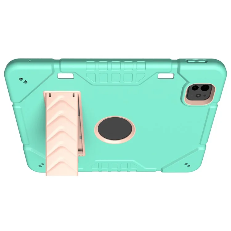 Para iPad Pro 11 (2024) M4 Case Kickstand PC+TPU Capa Protetora de Tablet com Slot para Caneta - Verde Menta+Ouro Rosa